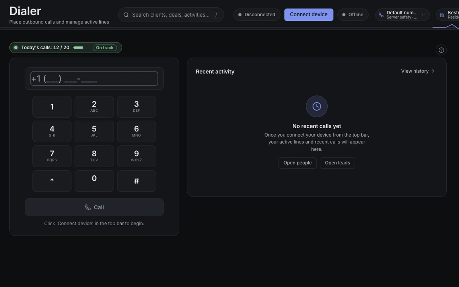 The dialer on the demo company. The names are fictional.